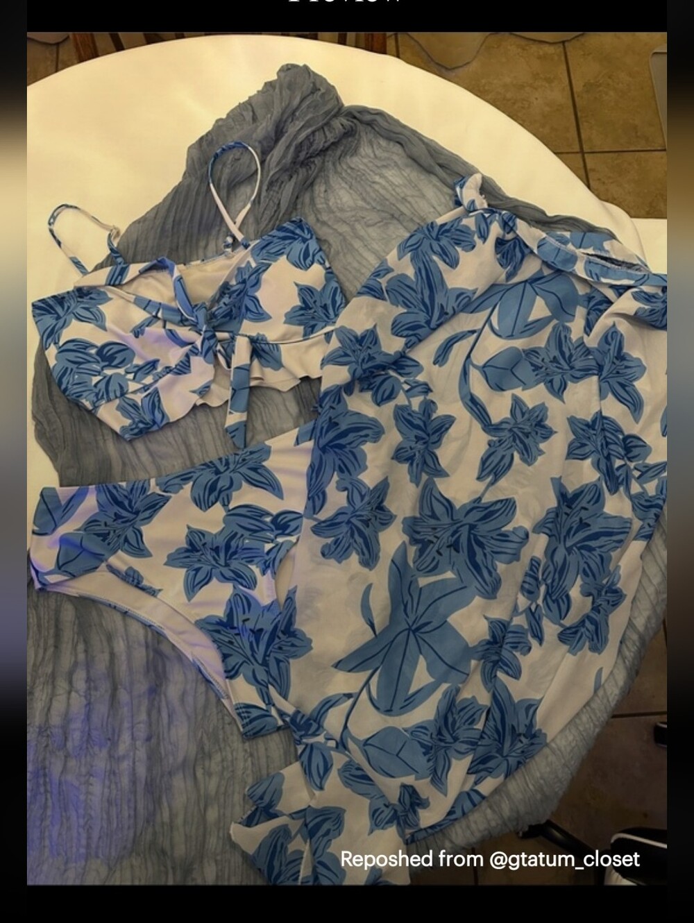 SHEIN White and Blue Floral Bandeau Bikini Set